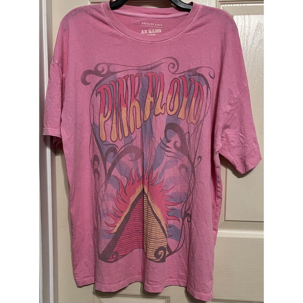 American Eagle Pink Floyd Graphic Band Tee Oversized Pink M Psychedelic Pyramid